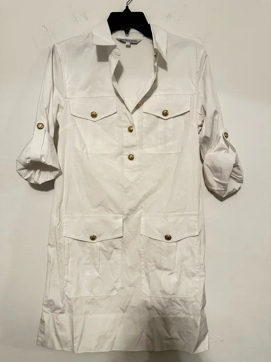 Veronica Beard White Shirt Dress with Gold Buttons - Picture 5 of 7